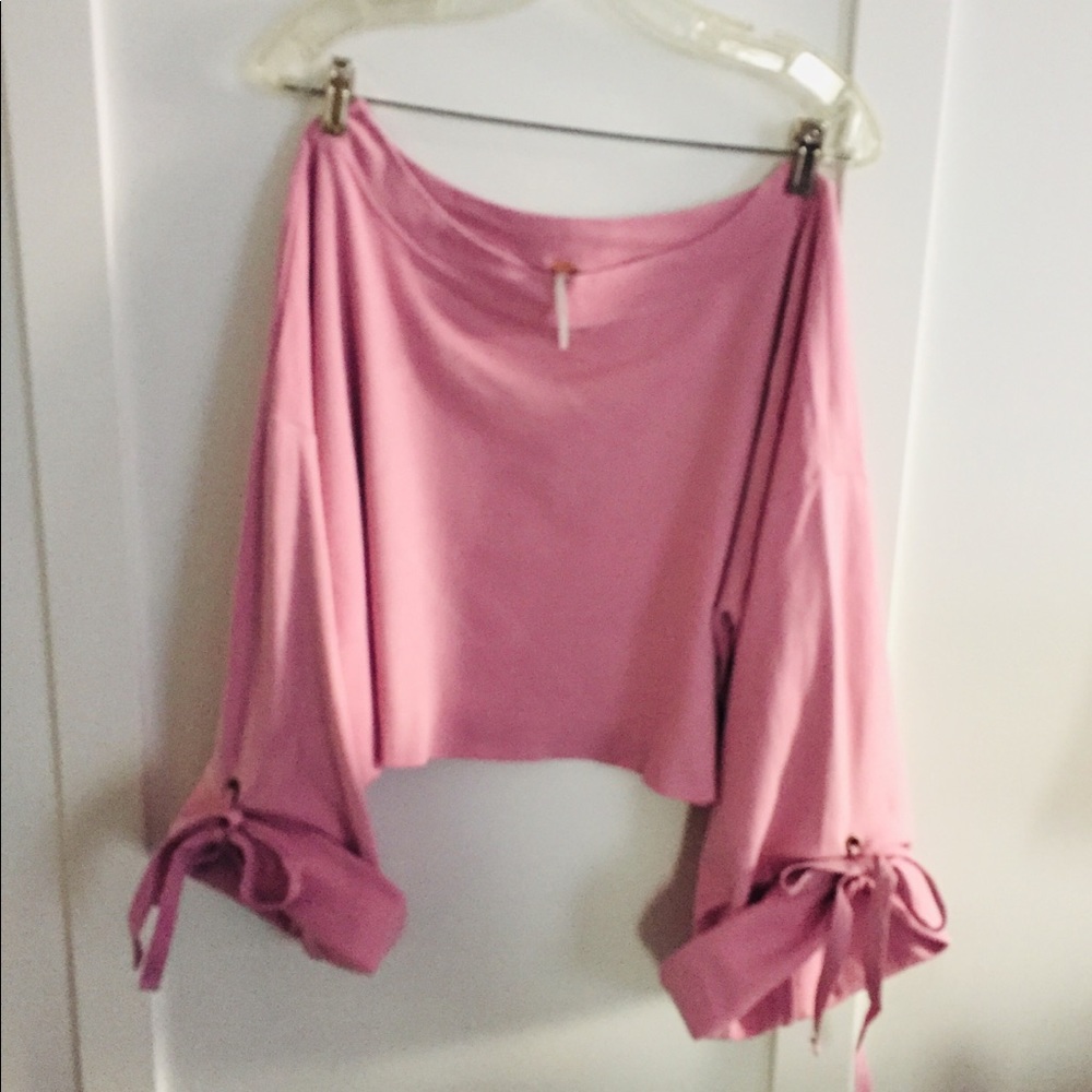 EUC Free People Cropped Top with Bell Sleeves/Ties